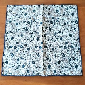 Cotton floral pocket square. 12x12. Colors(off white, olive and tan)